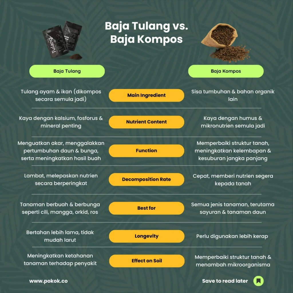 A graphic image showing comparison between Baja Tulang and Baja Kompos.